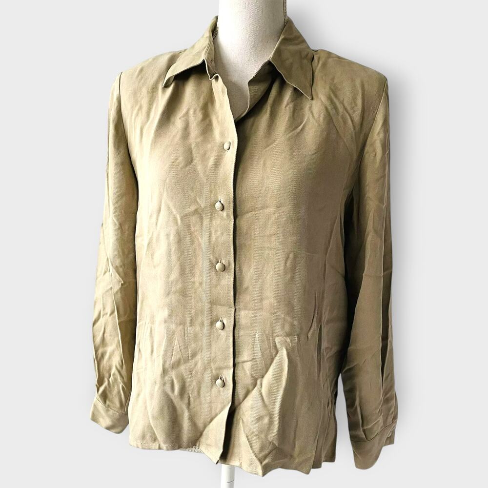 Pendleton Button Down 100% Silk Tan Long Sleeve C… - image 2